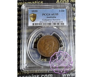 Australia 1939 Roo Halfpenny PCGS AU55